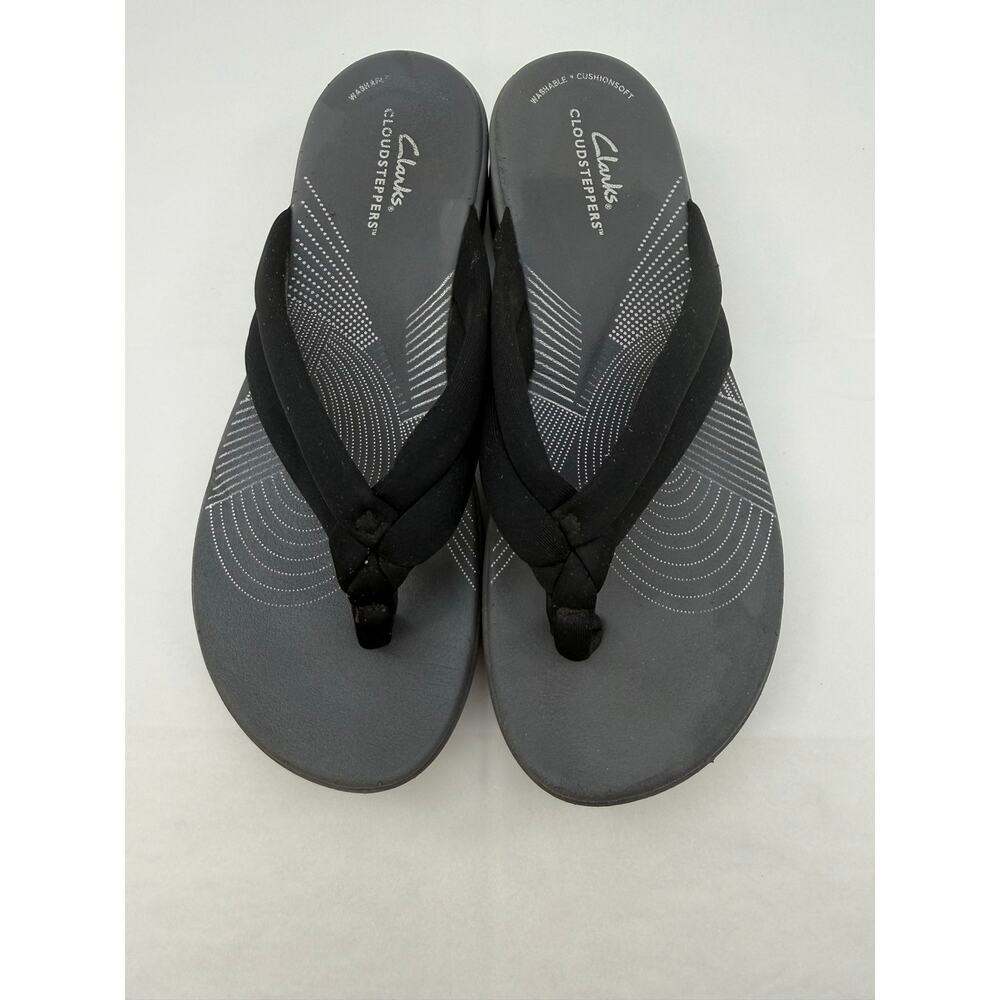 Clarks Cloudsteppers Gray Black Flip Flop Sandals Comfort Thong Size 9